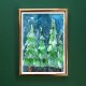 Akwarela oryginalna A4 "Zimowe Choinki", obraz malowany farbami, butelkowa zieleń i głęboki niebieski, śnieg, zimowy krajobraz, świerki