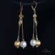 Pozłacane srebrne kolczyki z naturalnymi perłami na łańcuszkach "Wisieńki"