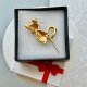 Vintage Beautiful Sweet Kitty - Gold plated ❤ Czerwonooka kocia broszka ❤