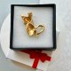 Vintage Beautiful Sweet Kitty - Gold plated ❤ Czerwonooka kocia broszka ❤