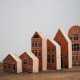 Komplet 6 szt - ceglaste domki drewniane ręcznie malowane