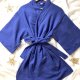 Bawełniany szlafrok o kroju kimona, Krótkie chabrowe muślinowe kimono, Damski szlafrok bawełniany