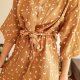 Bawełniany szlafrok o kroju kimona, Krótkie muślinowe kimono w margarytki, Damski szlafrok bawełniany