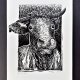 Linoryt - byk, portret krowy