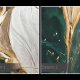 Obraz na płótnie - KWIATY GLAMOUR ORCHIDEA ZIELONY BIAŁY ZŁOTY - 120x80 cm (100201)