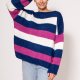 Oversize'owy sweter w paski - SWE299 kobalt/róż/ecru MKM