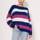 Oversize'owy sweter w paski - SWE299 kobalt/róż/ecru MKM