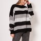 Oversize'owy sweter w paski - SWE299 czarny/szary/jasny szary MKM
