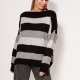 Oversize'owy sweter w paski - SWE299 czarny/szary/jasny szary MKM