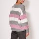 Oversize'owy sweter w paski - SWE299 szary/róż/ecru MKM