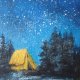 Mini obraz ręcznie malowany noc namiot