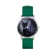 Zegarek mały - Czarny kot, noc - silikonowy, zielony