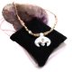 Choker Lunula Słowiańska księżyc porcelanowy bały złocony ~ Slavic Porcelain ~ mikro makrama