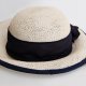 Porthos, letni, elegancki kapelusz biało-granatowy, jedwabna szarfa, róża, retro