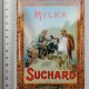 Szyld, metalowa pocztówka vintage, Milka, Suchard, Embalit Nostalgic-Card, Szwajcaria