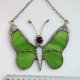 Motyl z bursztynem, zielony, limonkowy witraż Tiffany, bursztyn bałtycki
