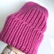 Ręcznie robiona czapka wywijana JANKA 100% Wełna owcza 105 Magenta