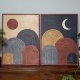 XL Dyptyk z drewna. Dwa obrazy w stylu boho i mid century. Słońce i księżyc. Dzień i noc.