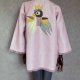 Kimono 100% len jodełka różowo biała ptak