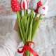 Kwiaty tulipany ręcznie szyte, bukiet na prezent, ozdoba na Wielkanoc, wiosenna dekoracja, czerwony