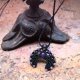 LUNULA czarna z Ametystami i Apatytami słowiański księżyc kamienie naturalne mikro makrama delfina dolls
