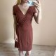 H&M S 36 basics brązowa sukienka wiązana z boki