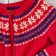 Vintage Czerwony Kardigan Sweter 100% Wełna Woolmark Uroczy Norweskie wzory