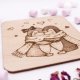 Drewniana ręcznie wypalana podkładka pod kubek - Pingwiny - prezent handmade, rękodzieło