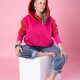 Bluza damska dwukolorowa z dużym kapturem krój luźny
