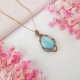 Naszyjnik Larimar złoty stal chirurgiczna wisiorek handmade wirewrapping