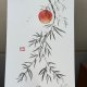 Bambus, japońskie malarstwo sumi-e. Original Akwarela A4