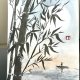 Bambus i rybak japońskie malarstwo sumi-e. Original Akwarela A4