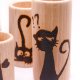 Zestaw 4 drewnianych świeczników tealight, ręcznie wypalane wzory (pirogrofia) - KOTY - na prezent