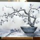 Oddech wiosny. japońskie malarstwo sumi-e. Original Akwarela A3