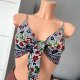 Shein S 36, 100% rayon, crop top wiązany, krótki, z wzorkami