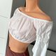 Bershka 36 S, crop top biały, 100% bawełna, krótki, z szerokimi rękawami