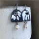 Kolczyki White & Black - Flower with Pearl