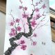 Gałązka wiśniowa japońskie malarstwo sumi-e. Original Akwarela A4