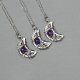 Wisiorek księżyc fioletowy ametyst, półksiężyc, wire wrapping, stal chirurgiczna, unikatowy, lunula