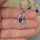 Wisiorek księżyc fioletowy ametyst, półksiężyc, wire wrapping, stal chirurgiczna, unikatowy, lunula