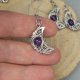 Wisiorek księżyc fioletowy ametyst, półksiężyc, wire wrapping, stal chirurgiczna, unikatowy, lunula