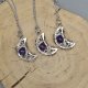 Wisiorek księżyc fioletowy ametyst, półksiężyc, wire wrapping, stal chirurgiczna, unikatowy, lunula
