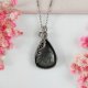 Naszyjnik Obsydian Srebrzysty stal chirurgiczna wisiorek handmade wirewrapping