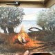 Wieczorne ognisko nad rzeką 30/42cm. Original Akwarela A3