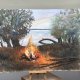 Wieczorne ognisko nad rzeką 30/42cm. Original Akwarela A3