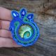 Zielono-kobaltowa broszka soutache