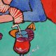 obraz do salonu olejny portret babcia z drinkiem