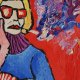 obraz do salonu olejny portret babcia z drinkiem