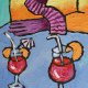 obraz do salonu portret babci z drinkiem