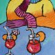 obraz do salonu portret babci z drinkiem
